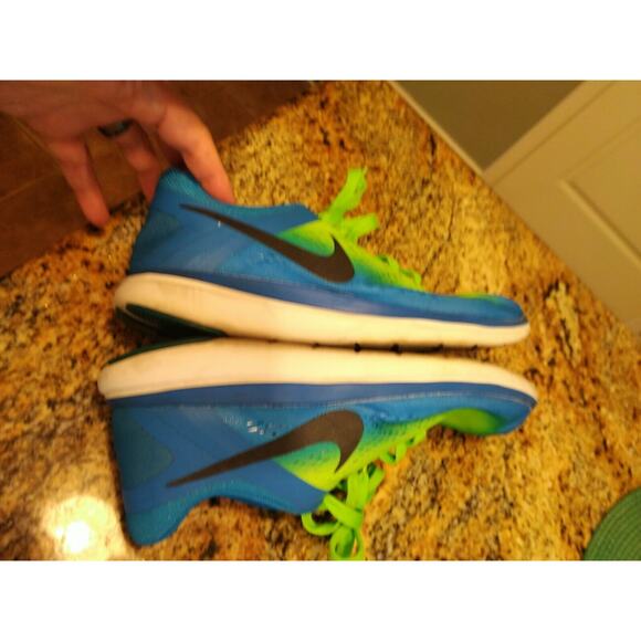 Nike Men’s 10 US Flex Run 2016 Green & Blue Neon Running Shoes Lace Up 44 EU - Picture 8 of 12